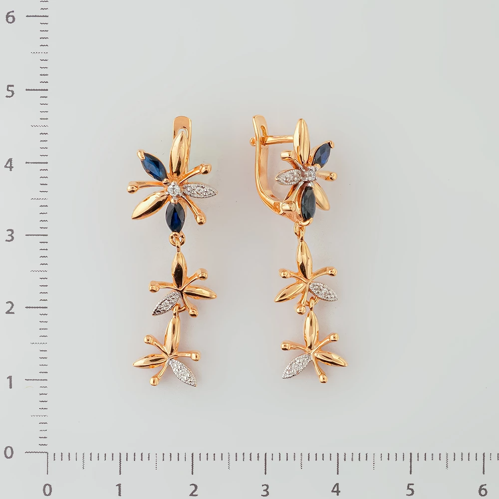 Серьги с сапфиром из красного золота 585 пробы