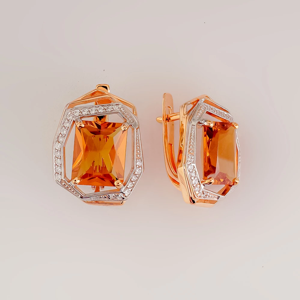Серьги с ситаллом из красного золота 585 пробы