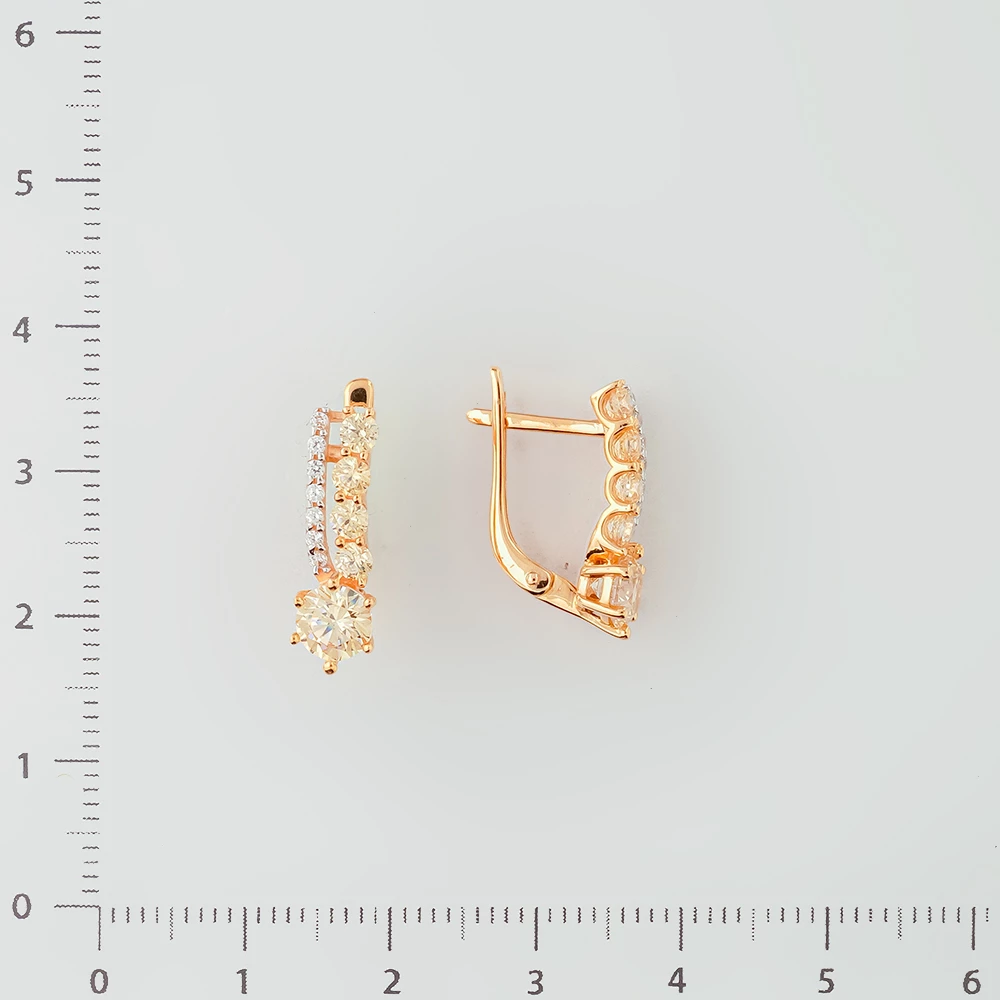 Серьги с фианитом из красного золота 585 пробы