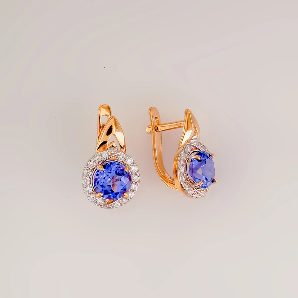 Серьги с фианитом из красного золота 585 пробы