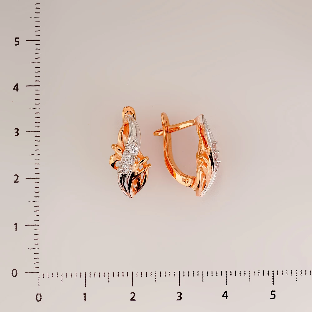 Серьги с фианитом из красного золота 585 пробы