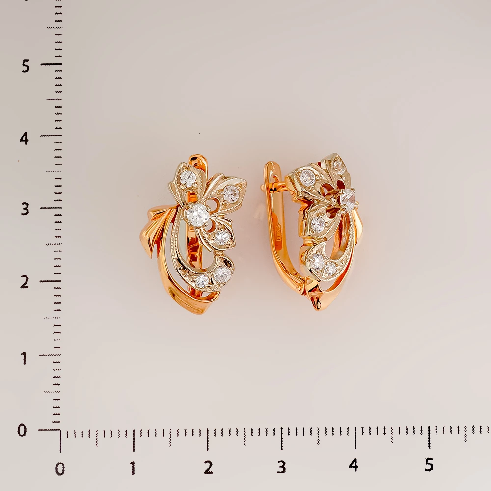 Серьги с фианитом из красного золота 585 пробы