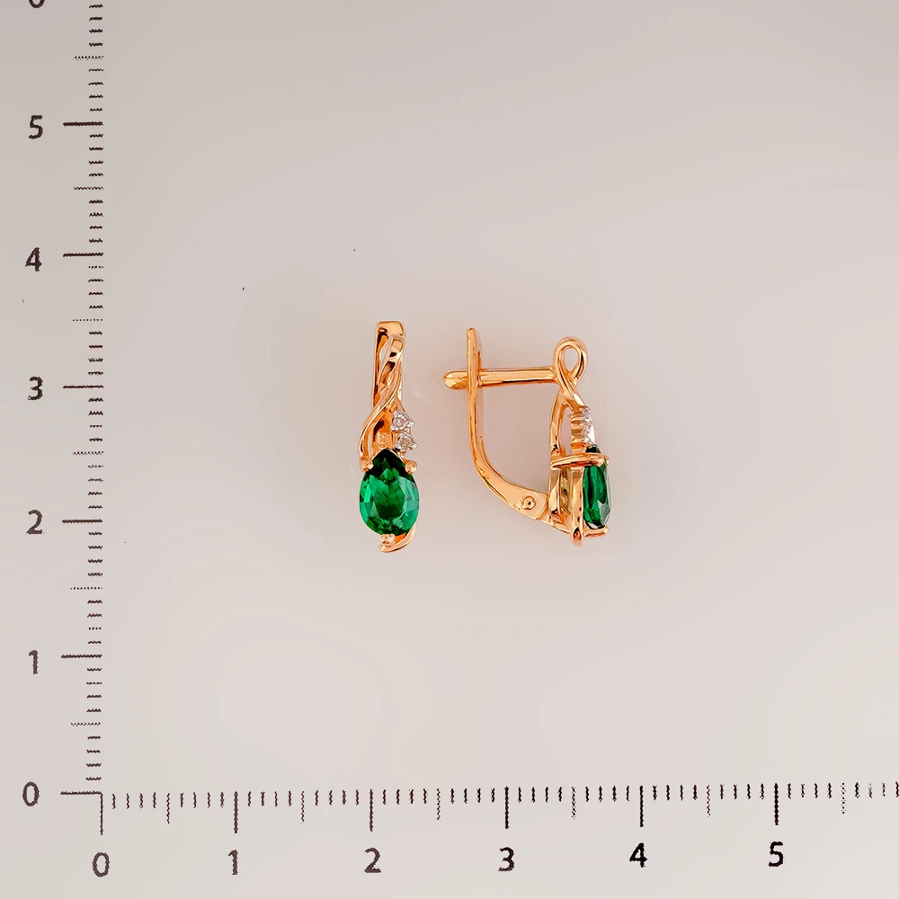 Серьги с изумрудом синтетическим из красного золота 585 пробы