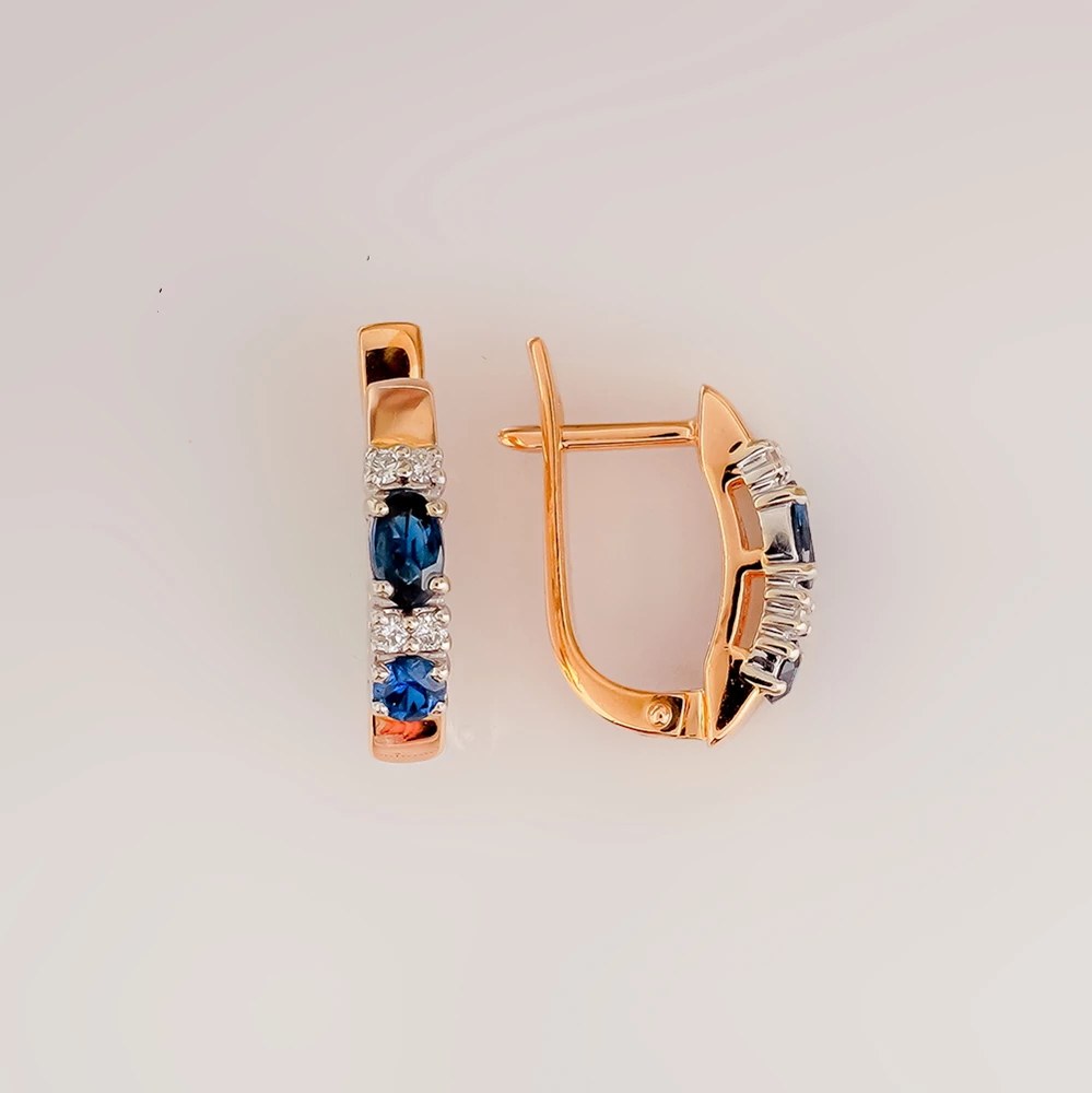 Серьги с сапфиром из красного золота 585 пробы