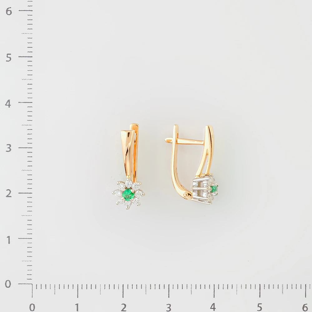 Серьги с изумрудом из красного золота 585 пробы