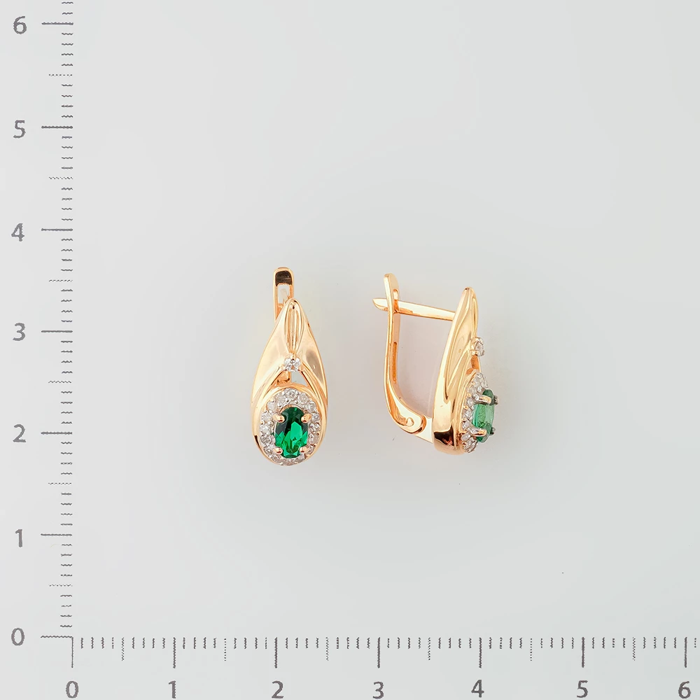 Серьги с изумрудом синтетическим из красного золота 585 пробы