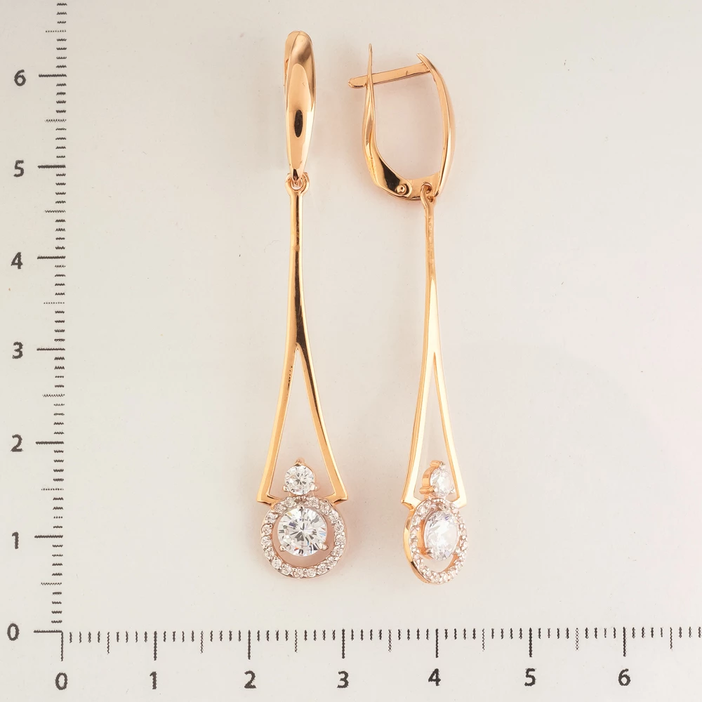 Серьги с фианитом из красного золота 585 пробы