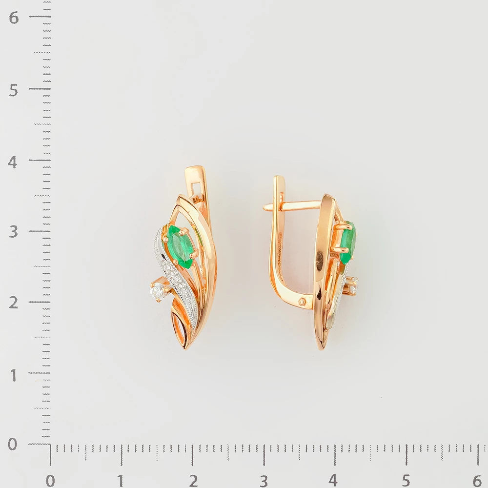Серьги с изумрудом из красного золота 585 пробы