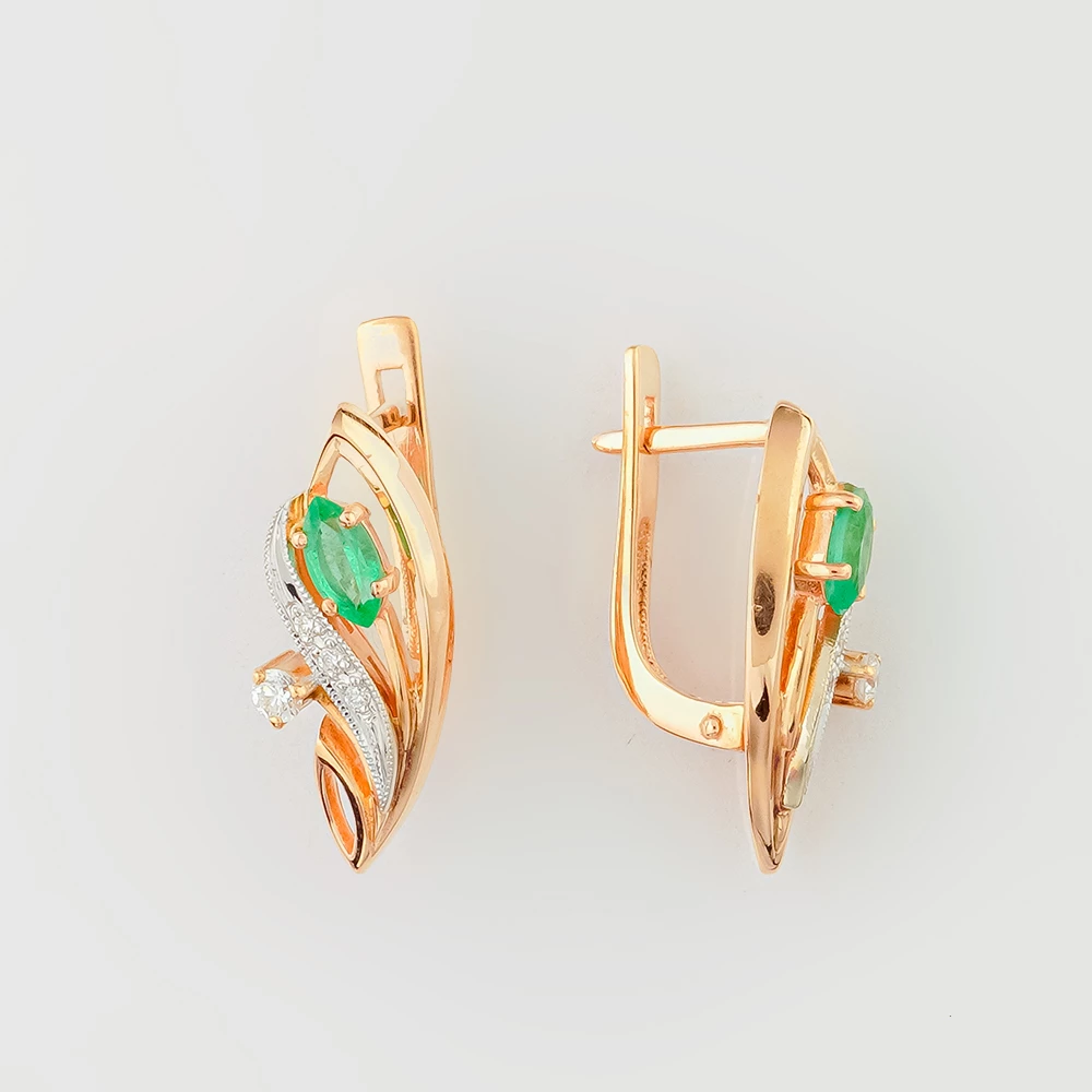 Серьги с изумрудом из красного золота 585 пробы