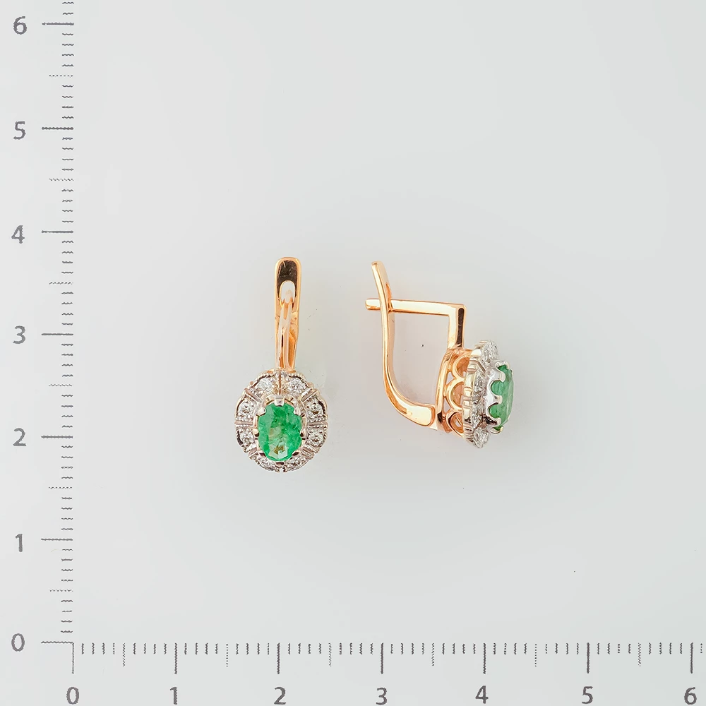 Серьги с изумрудом из красного золота 585 пробы