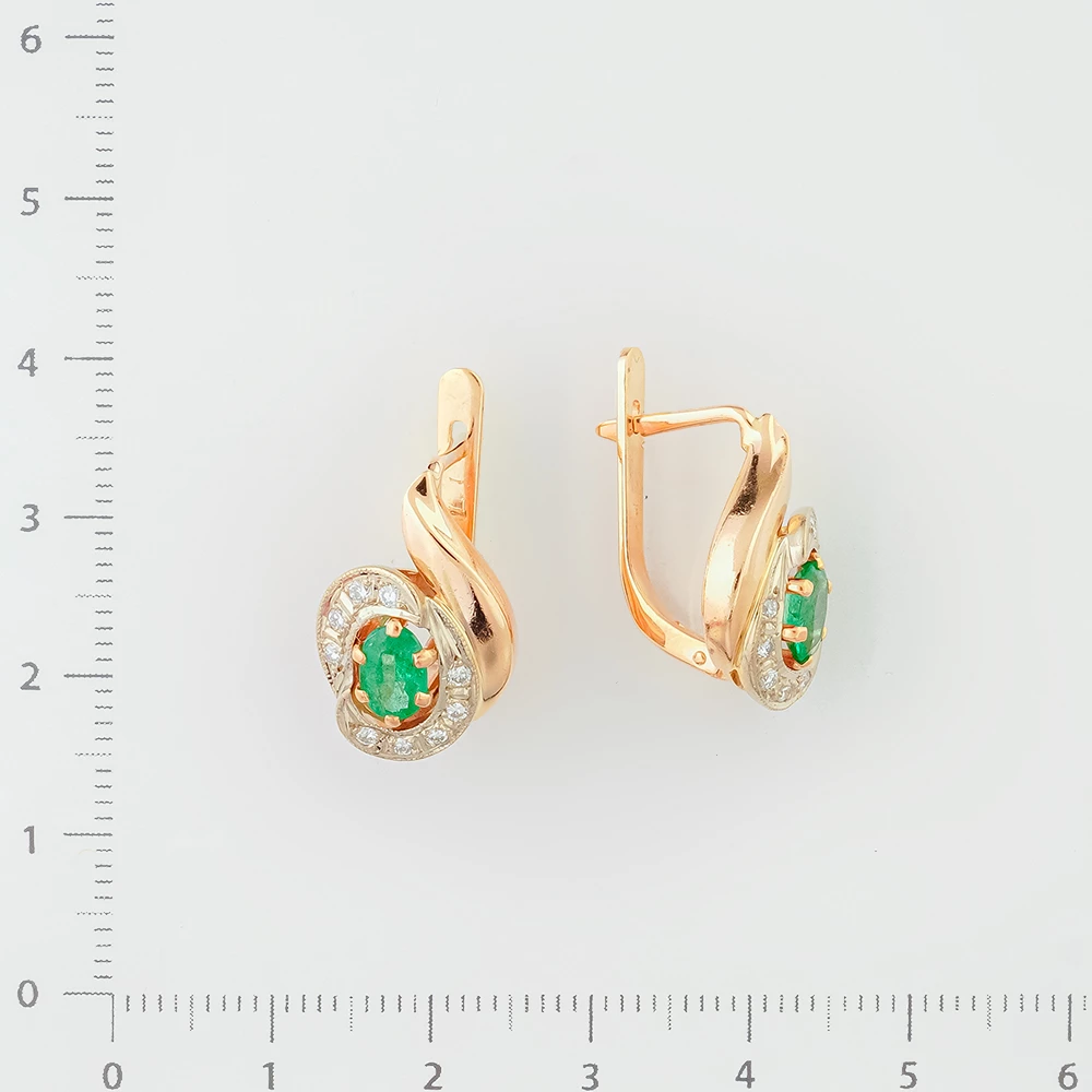 Серьги с изумрудом из красного золота 585 пробы