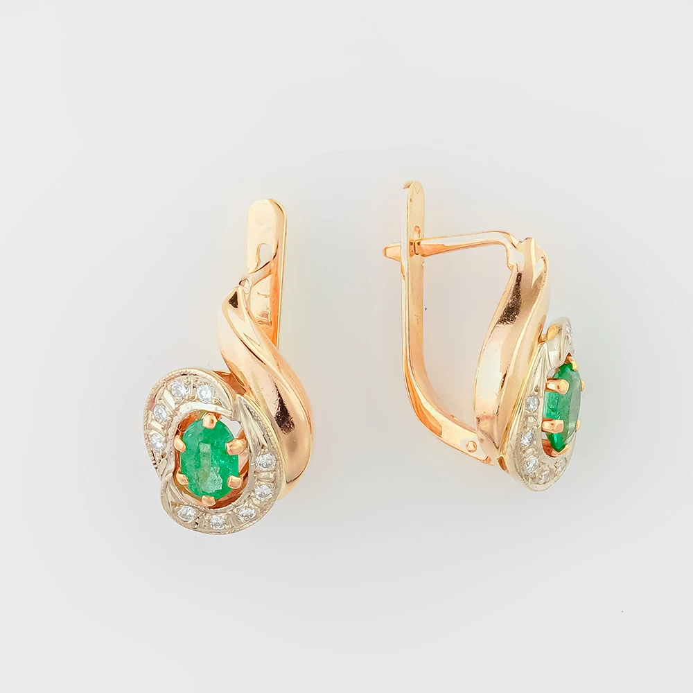 Серьги с изумрудом из красного золота 585 пробы