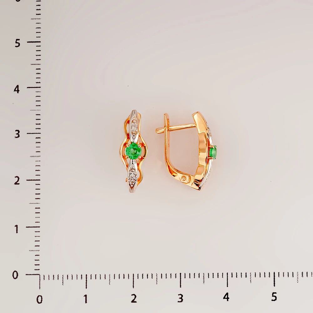 Серьги с изумрудом из красного золота 585 пробы