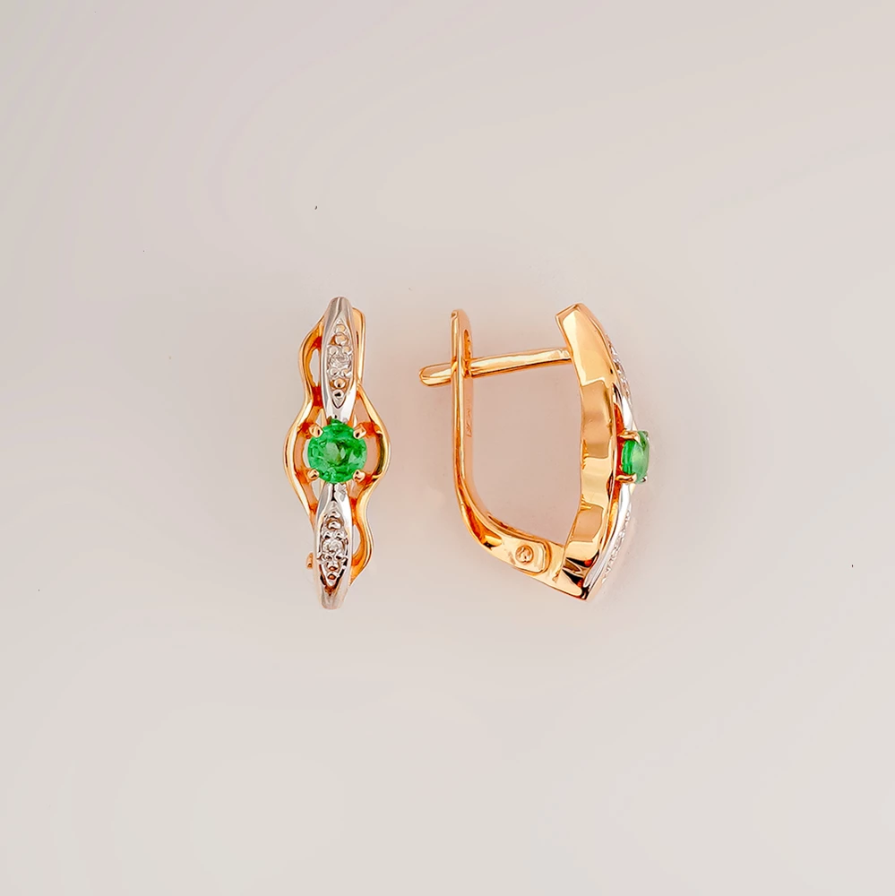 Серьги с изумрудом из красного золота 585 пробы