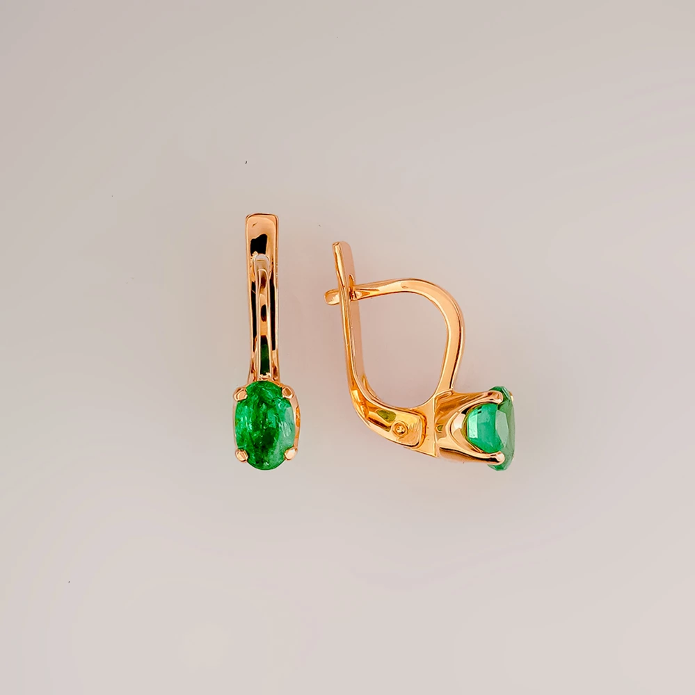 Серьги с изумрудом из красного золота 585 пробы