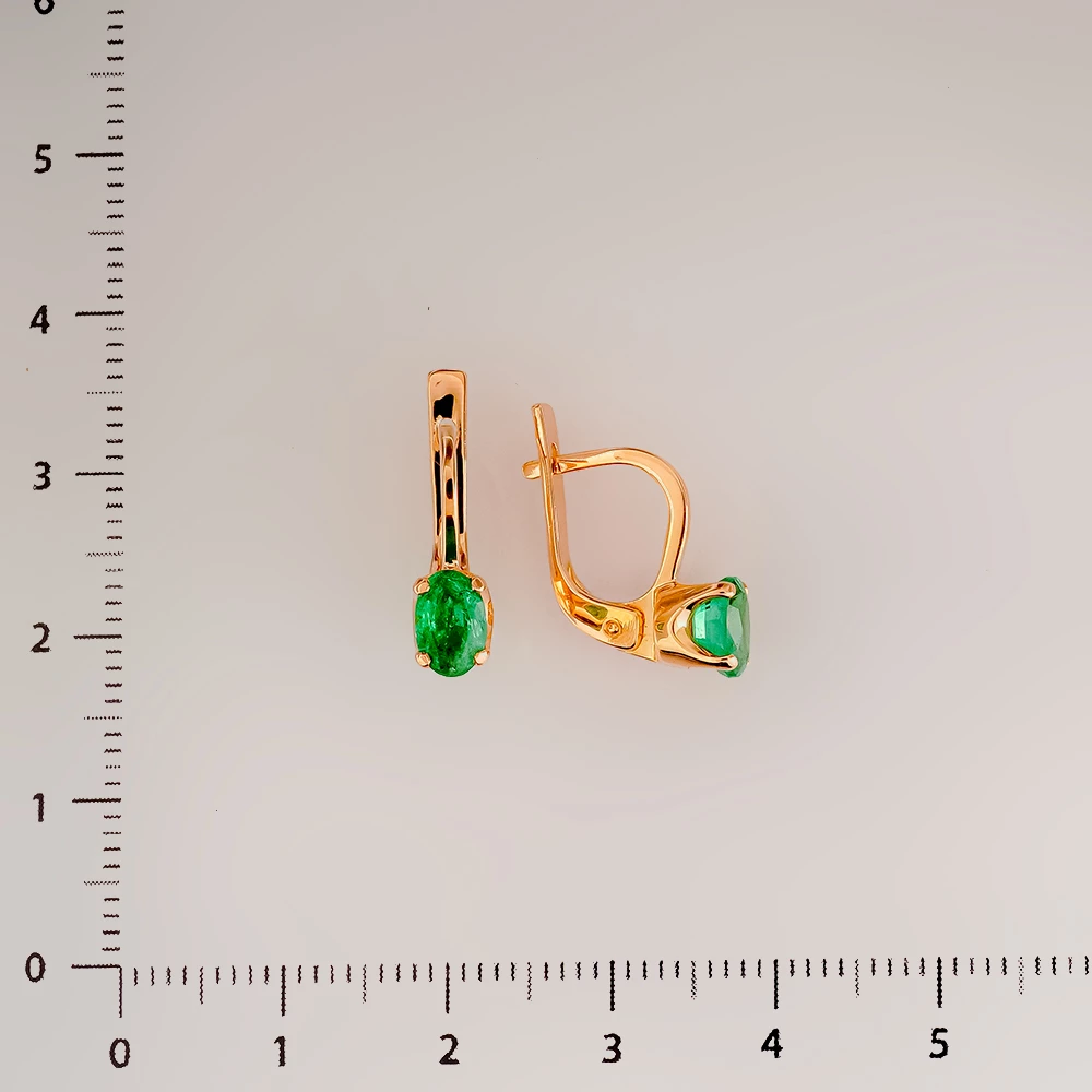 Серьги с изумрудом из красного золота 585 пробы
