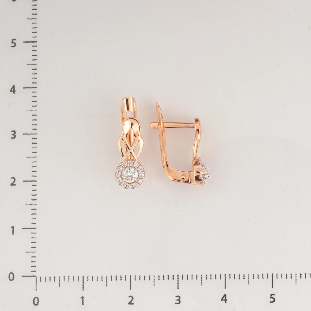Серьги с фианитом из красного золота 585 пробы