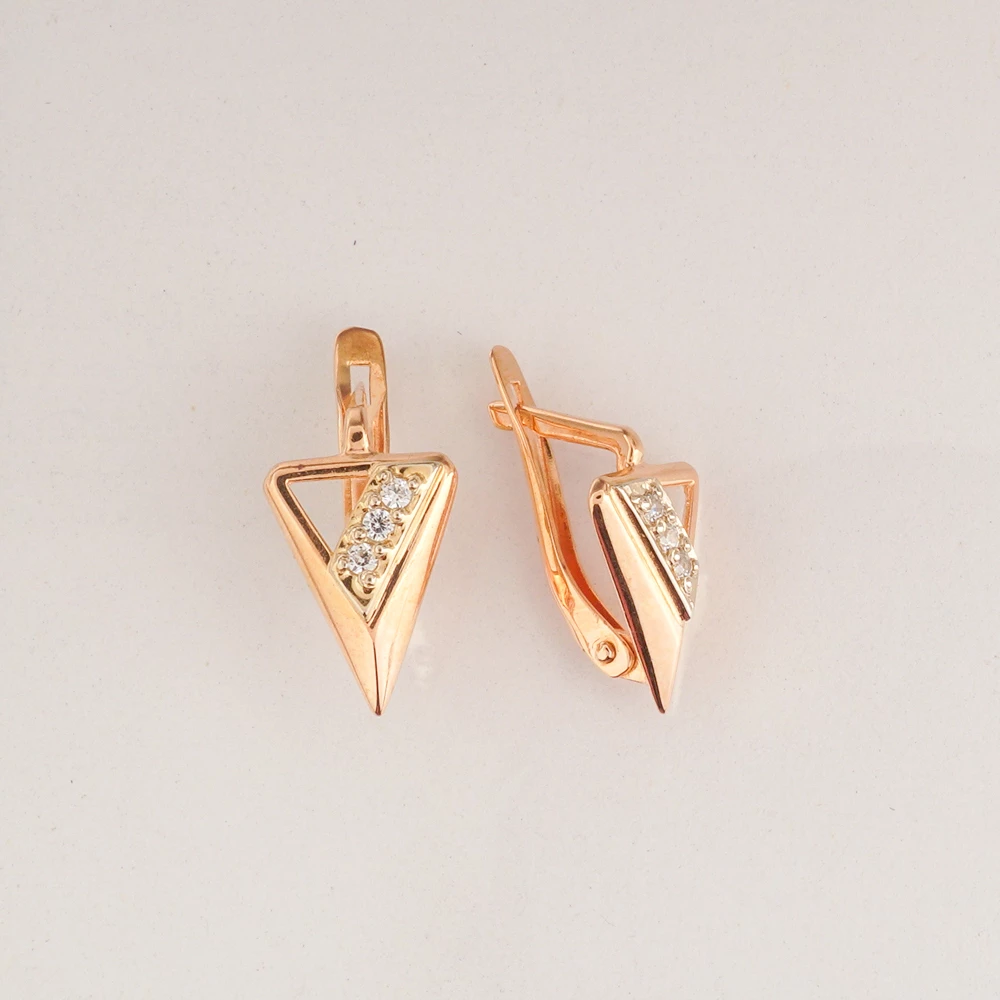 Серьги с фианитом из красного золота 585 пробы