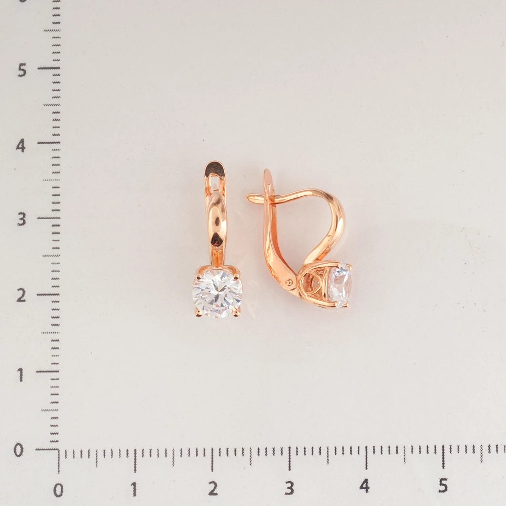 Серьги с фианитом из красного золота 585 пробы