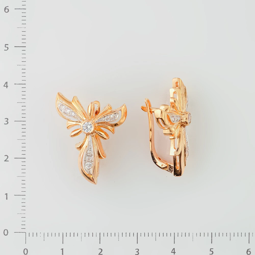 Серьги с фианитом из красного золота 585 пробы