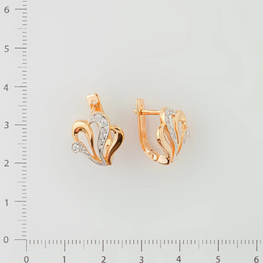 Серьги с фианитом из красного золота 585 пробы