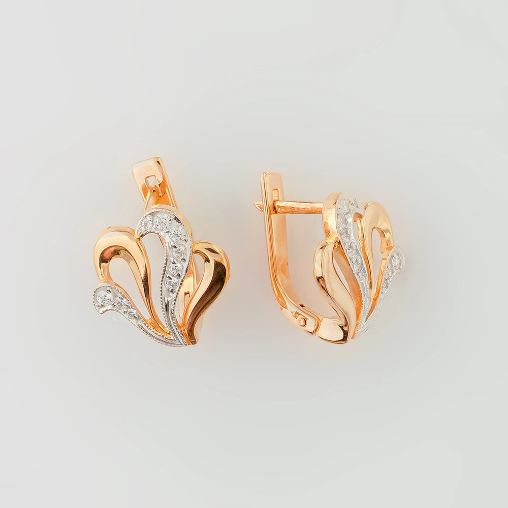 Серьги с фианитом из красного золота 585 пробы