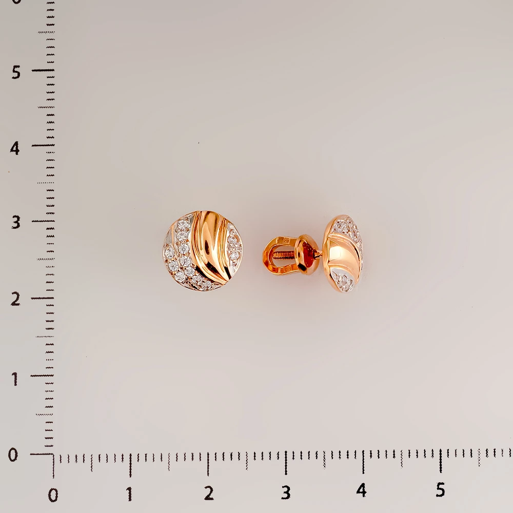 Серьги с фианитом из красного золота 585 пробы