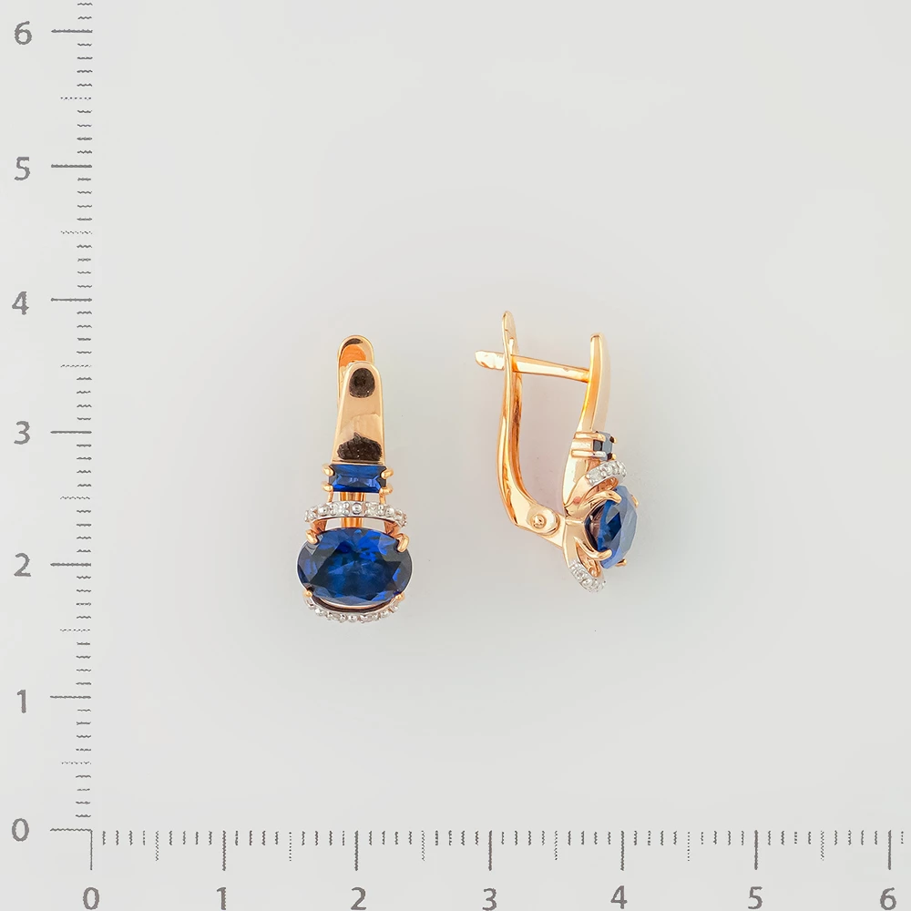 Серьги с сапфиром синтетическим из красного золота 585 пробы