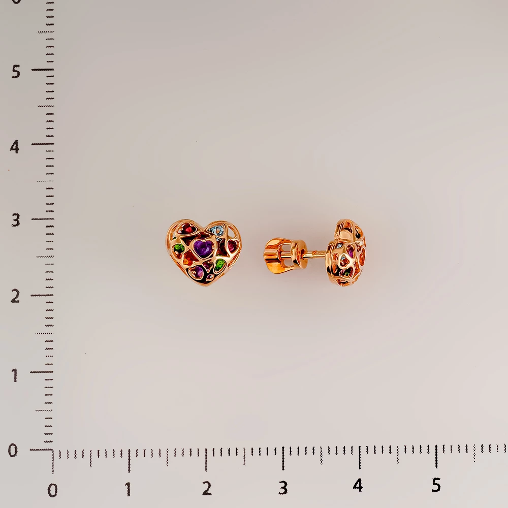 Серьги с фианитом из красного золота 585 пробы