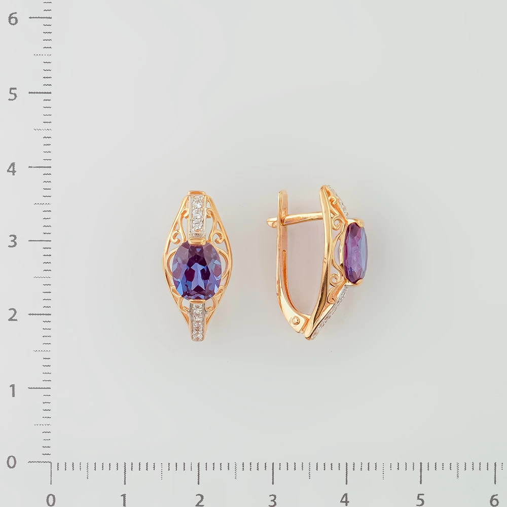 Серьги с фианитом из красного золота 585 пробы
