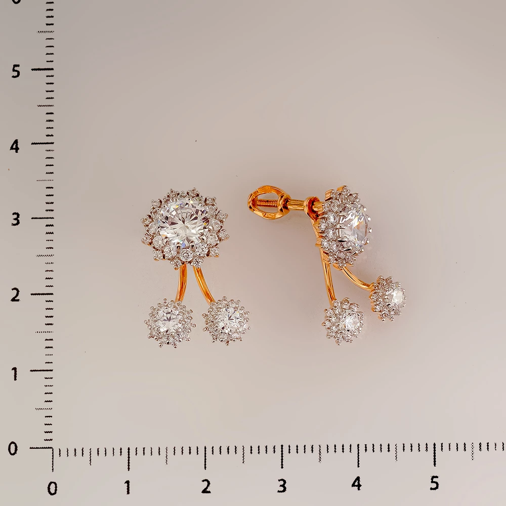 Серьги с фианитом из красного золота 585 пробы