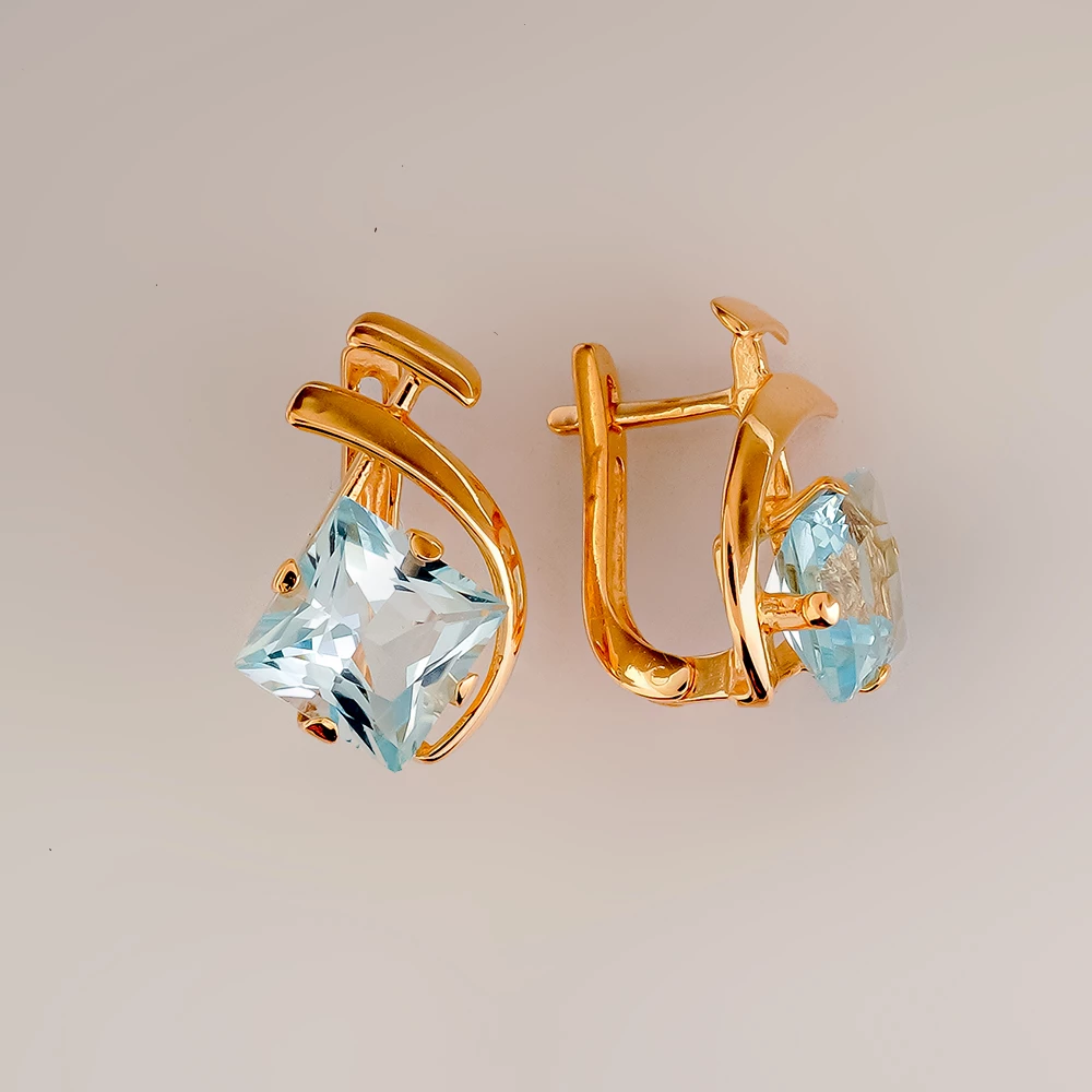 Серьги с топазом из красного золота 585 пробы