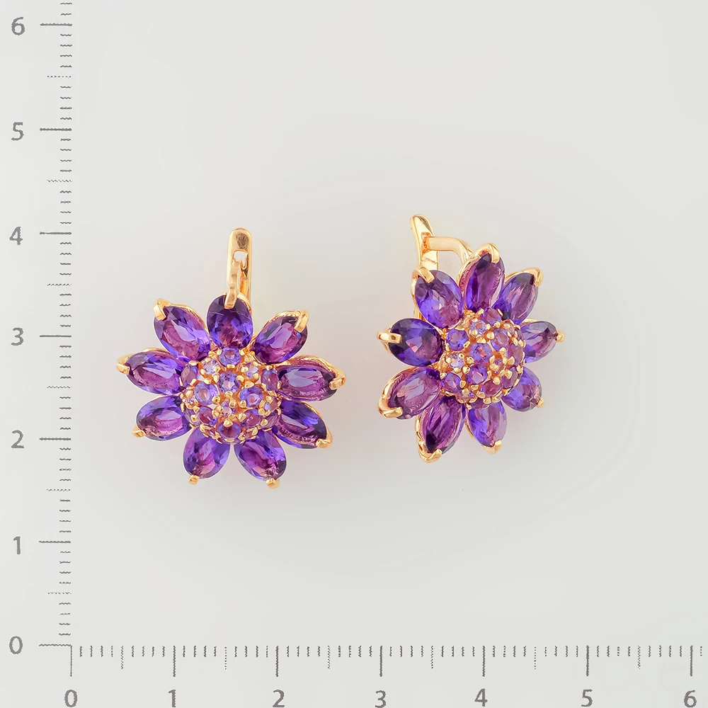 Серьги с ситаллом из красного золота 585 пробы