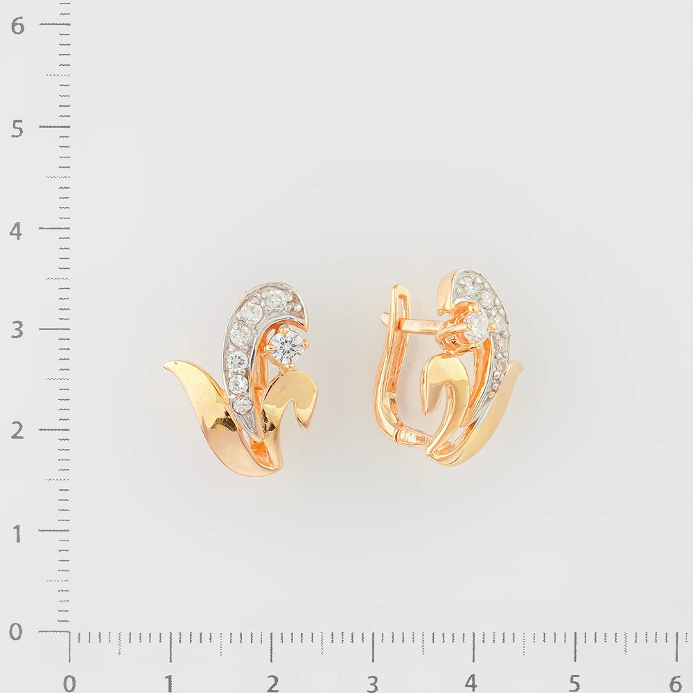 Серьги с фианитом из красного золота 585 пробы
