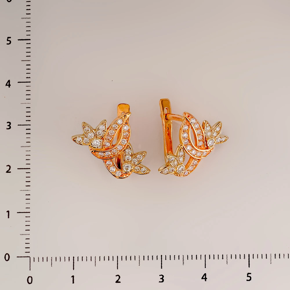 Серьги с фианитом из красного золота 585 пробы