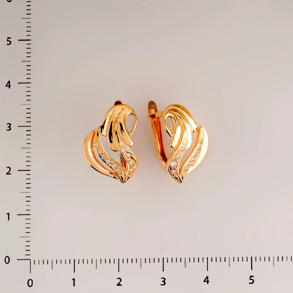 Серьги с фианитом из красного золота 585 пробы