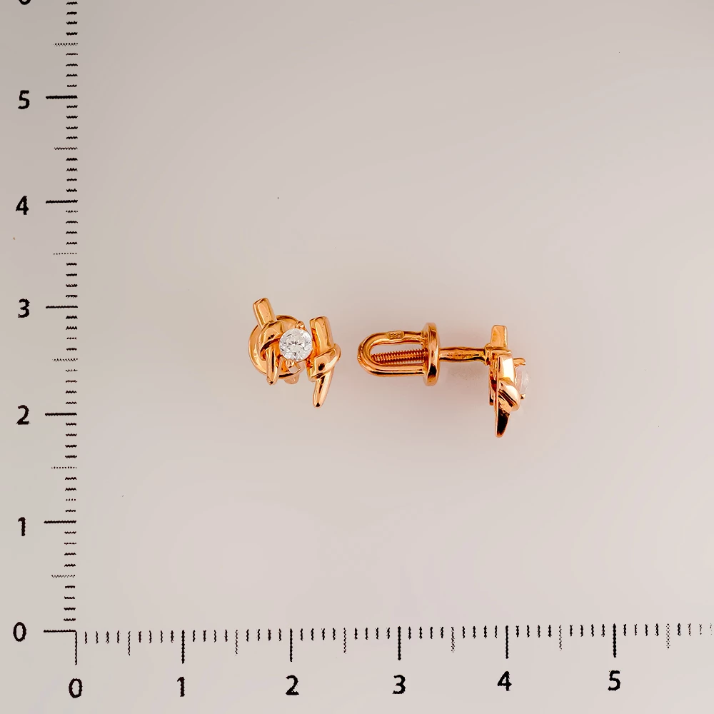 Серьги с фианитом из красного золота 585 пробы