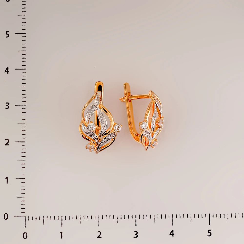 Серьги с фианитом из красного золота 585 пробы