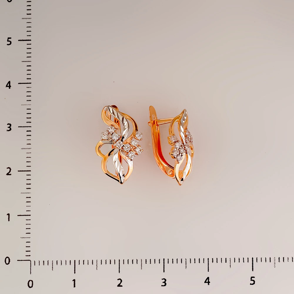 Серьги с фианитом из красного золота 585 пробы