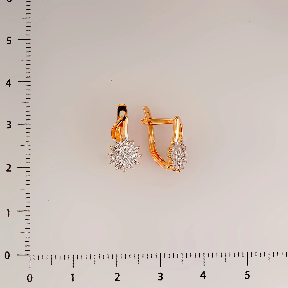 Серьги с фианитом из красного золота 585 пробы