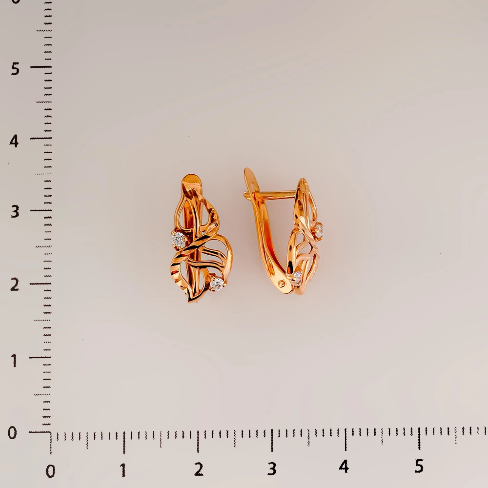 Серьги с фианитом из красного золота 585 пробы