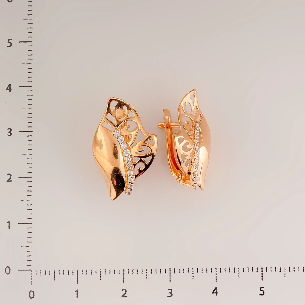 Серьги с фианитом из красного золота 585 пробы