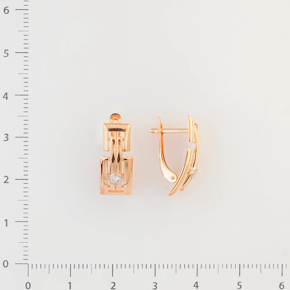Серьги с фианитом из красного золота 585 пробы