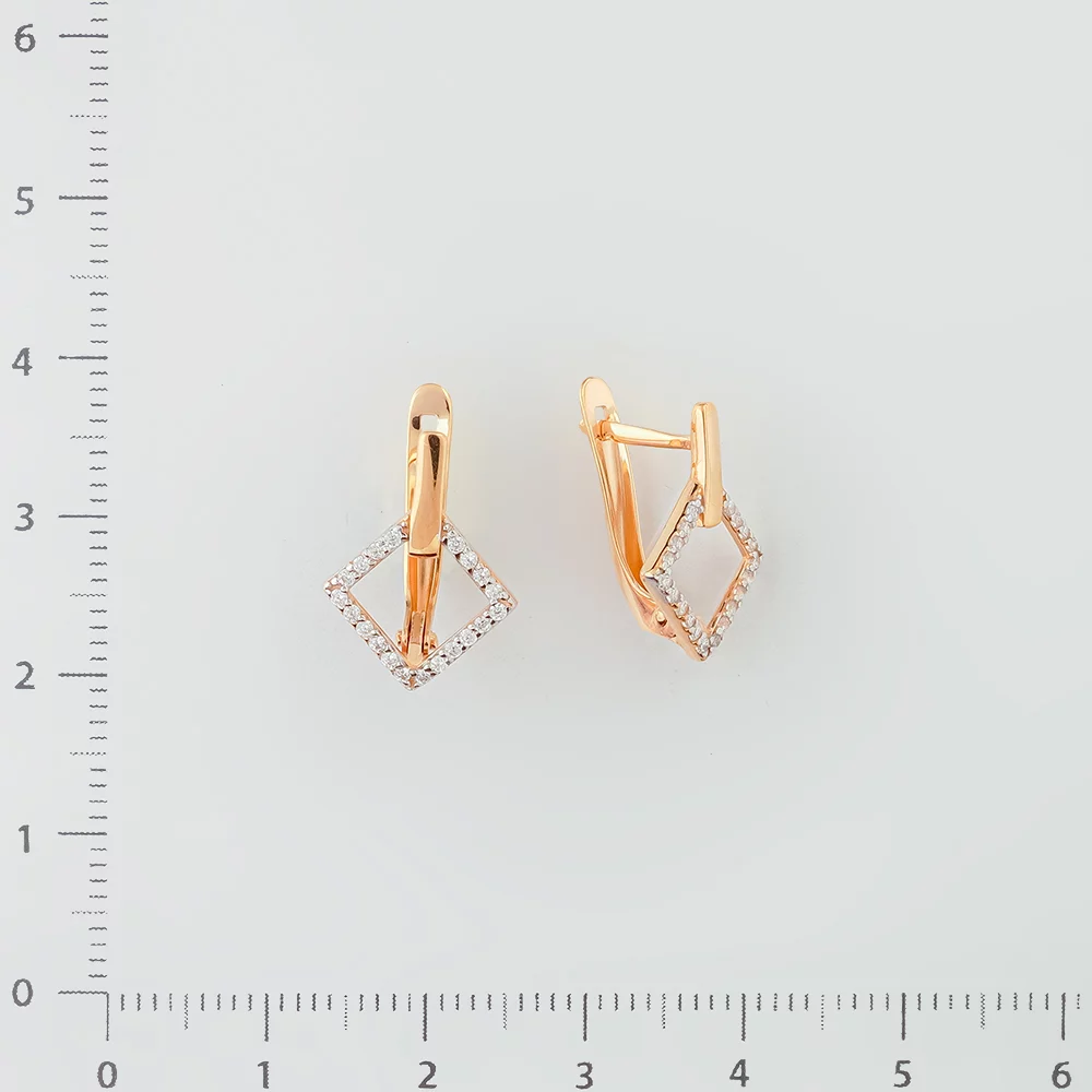 Серьги с фианитом из красного золота 585 пробы