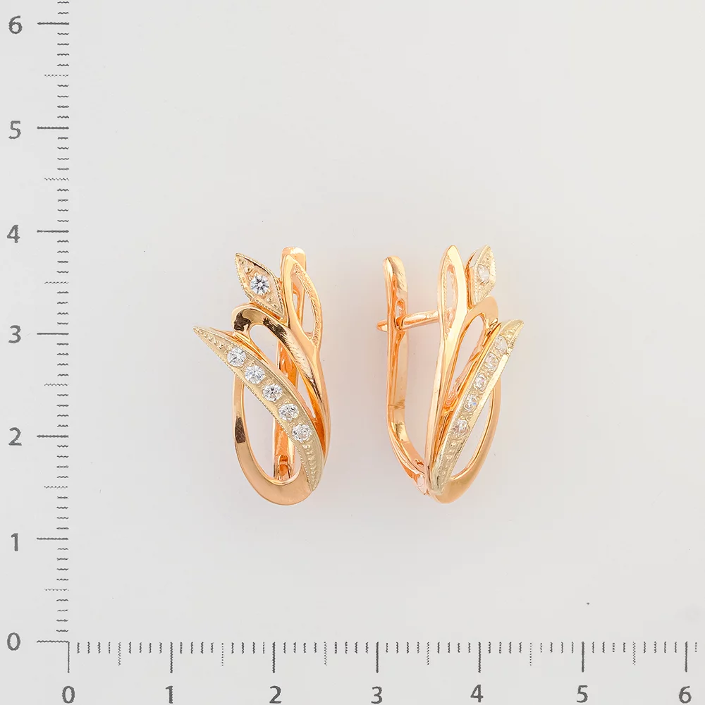 Серьги с фианитом из красного золота 585 пробы
