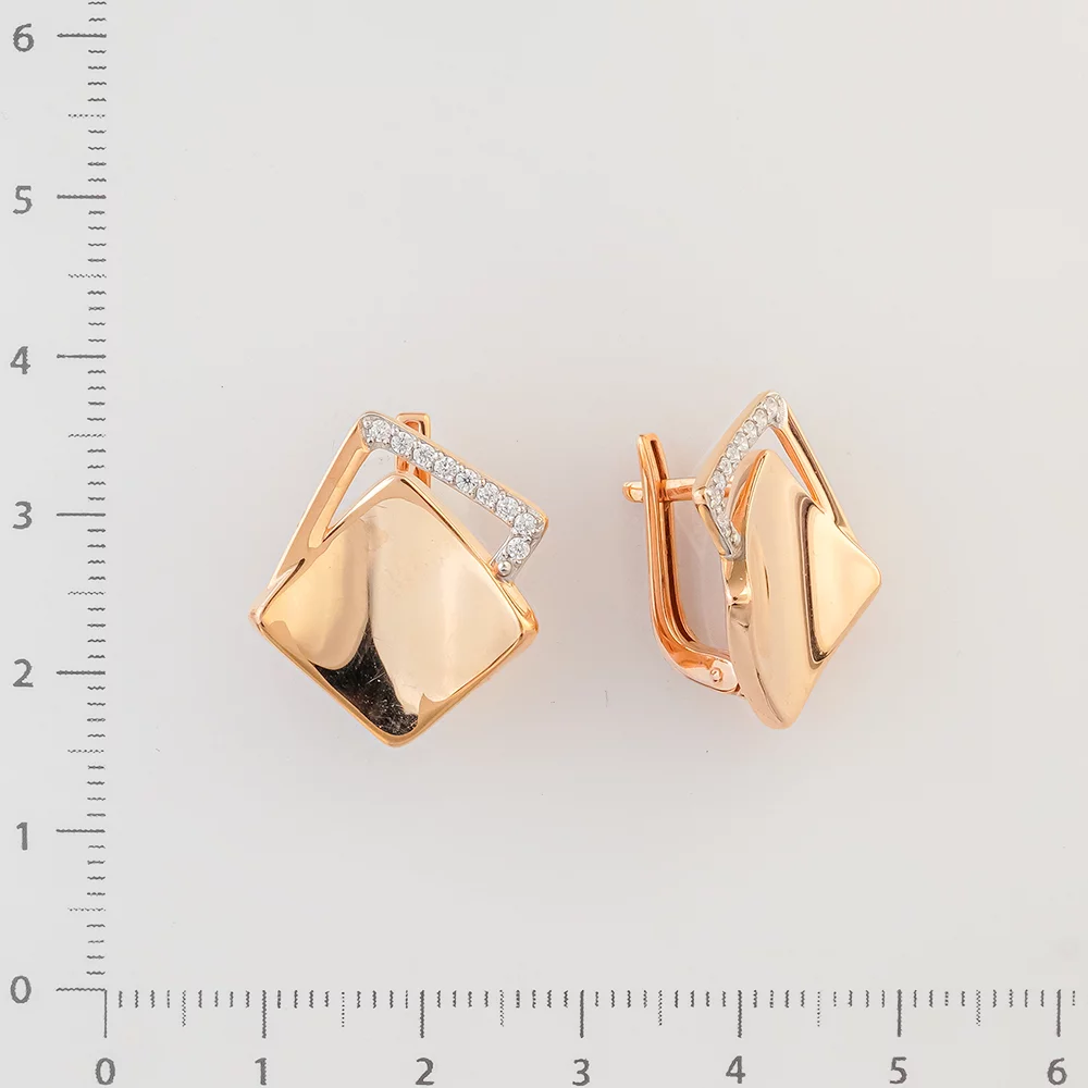 Серьги с фианитом из красного золота 585 пробы