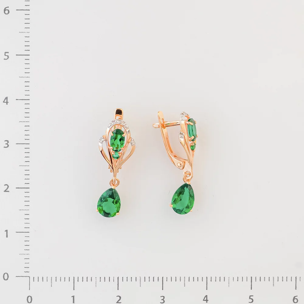 Серьги с изумрудом синтетическим из красного золота 585 пробы