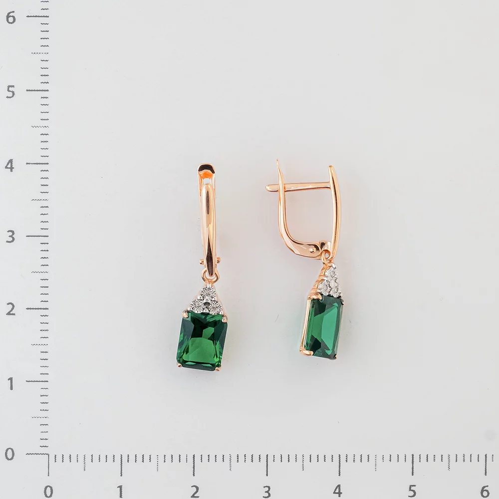 Серьги с изумрудом синтетическим из красного золота 585 пробы