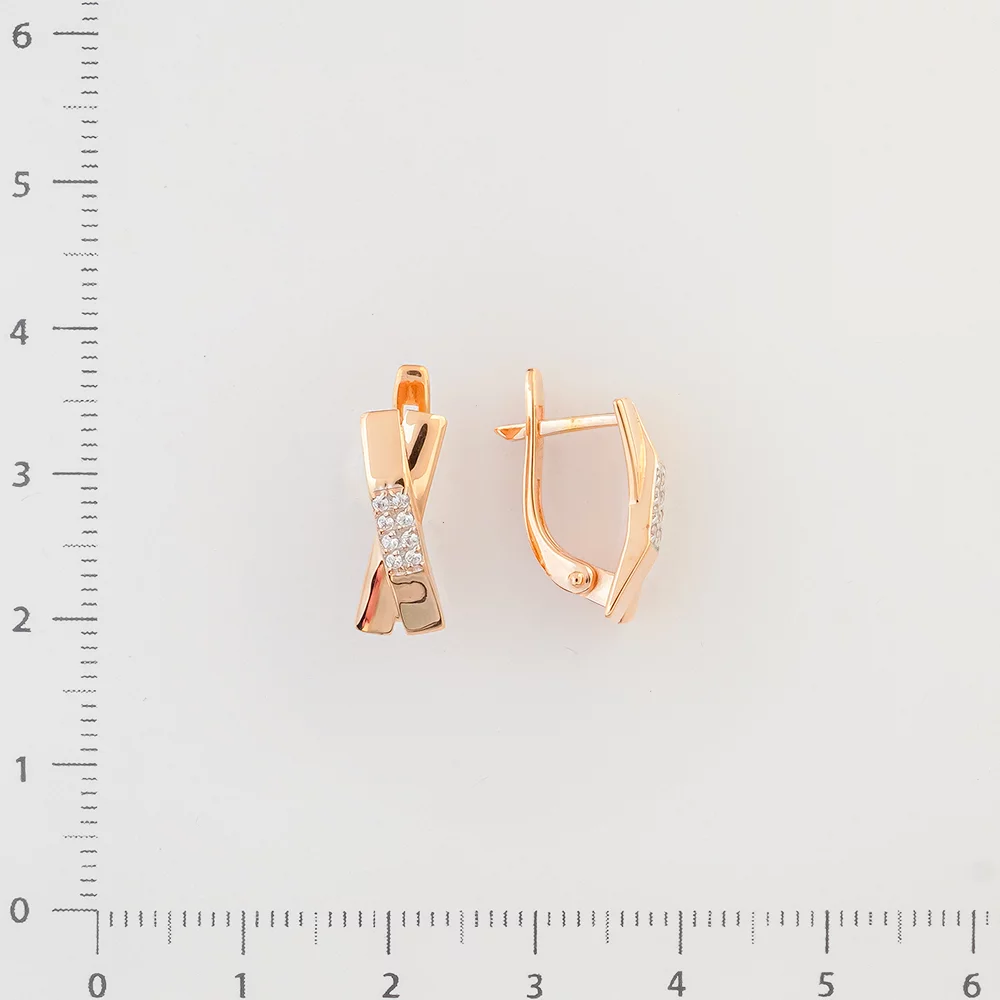 Серьги с фианитом из красного золота 585 пробы