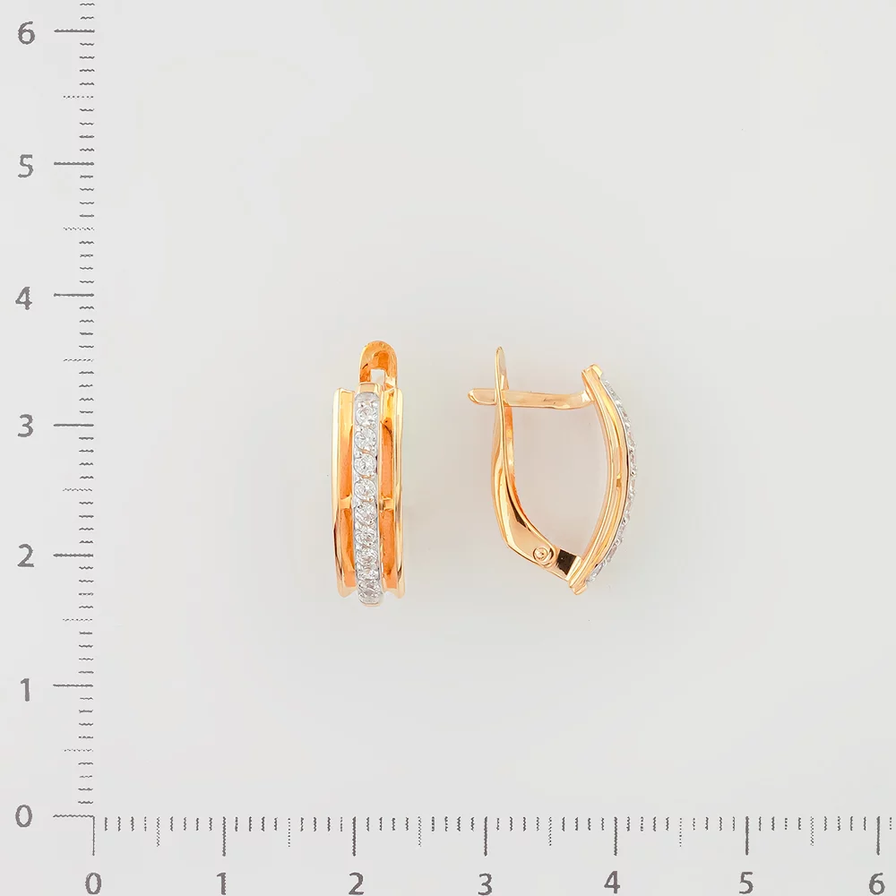 Серьги с фианитом из красного золота 585 пробы